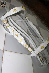 Spanish Fancy Horse Bridle – Pure White Leather with Brass Gold Ornaments