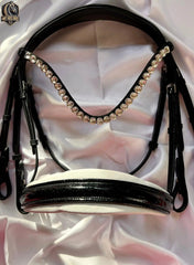 White Sparkle Curb Bit with Glittering Patent Leather and Conical Noseband